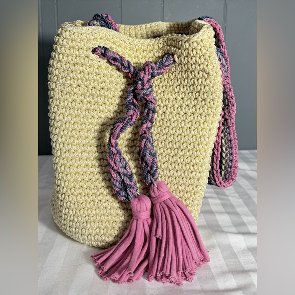 Handwoven Crossbody Bag in Olive Green with Purple Accents